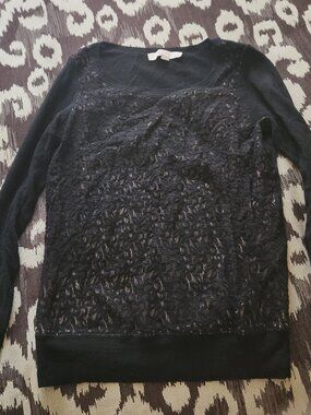 The Loft Black lace front sweater, Women's Petite XS
